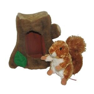 Aurora Plush Red Squirrel With Plush Tree Stump